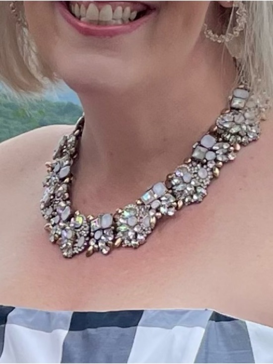 Source Unknown Jewelry - Statement Rhinestone Vintage Inspired Collar Necklace - White & Gold 16” + 3”